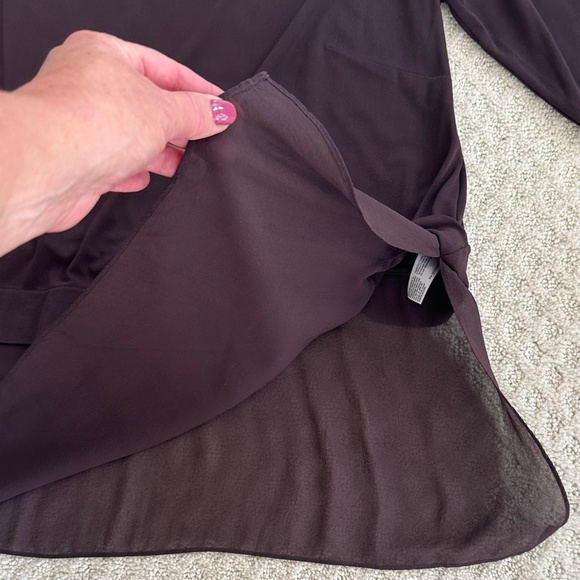 Eileen Fisher Long Sleeve Silk Tunic Top Sheer Hem Brown 1X Relaxed Flowy Casual - Picture 5 of 12